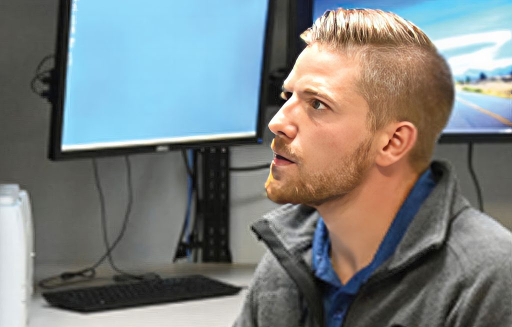 A man staring at a screen